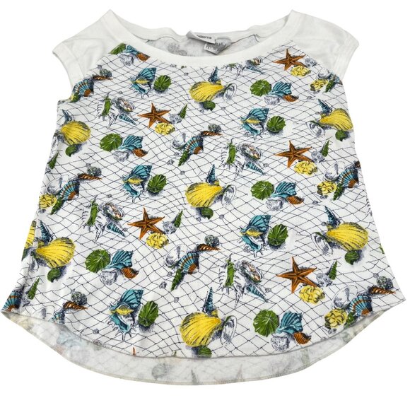 Liz Claiborne White Seashell & Starfish Print Cotton Cap Sleeve Top XL y2k - Picture 1 of 7